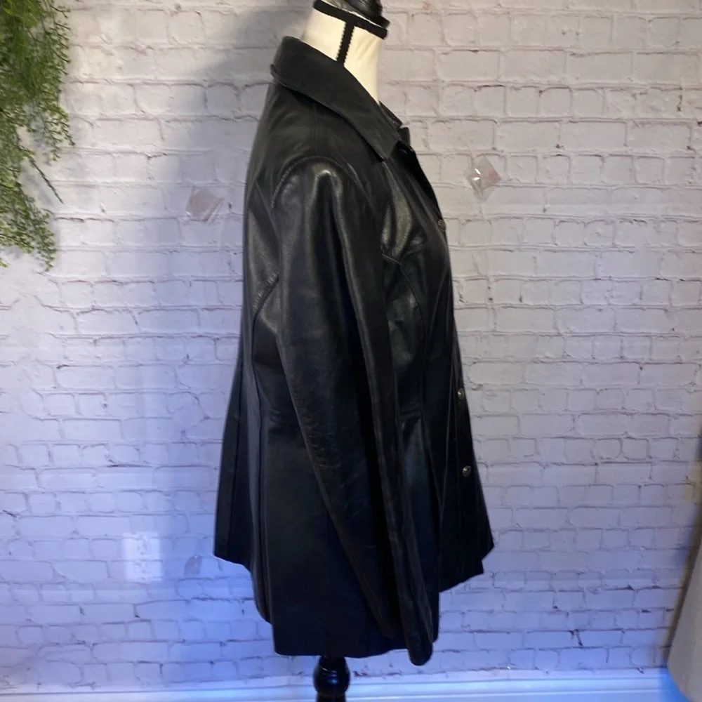 Danier Leather Black Vintage Snap Button Long Moto Blazer Jacket Size M - Picture 10 of 17